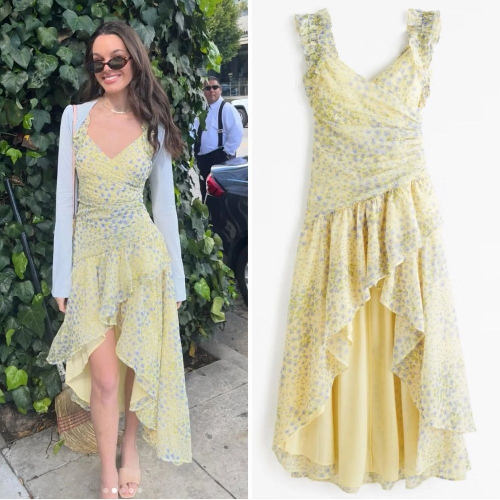 Nwt Abercrombie & Fitch Butter Yellow Ruffle Maxi Asymmetrical Dress Size Small
